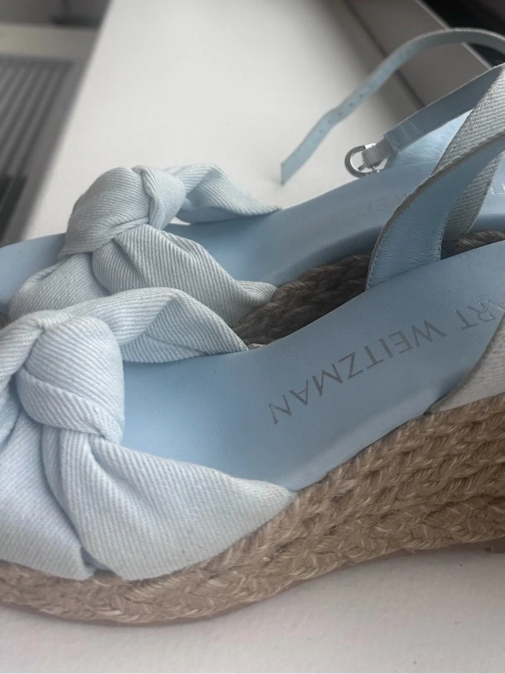 Stuart Weitzman Pale Blue Espadrille Wedge Sandals. Size 7 - Picture 2 of 5